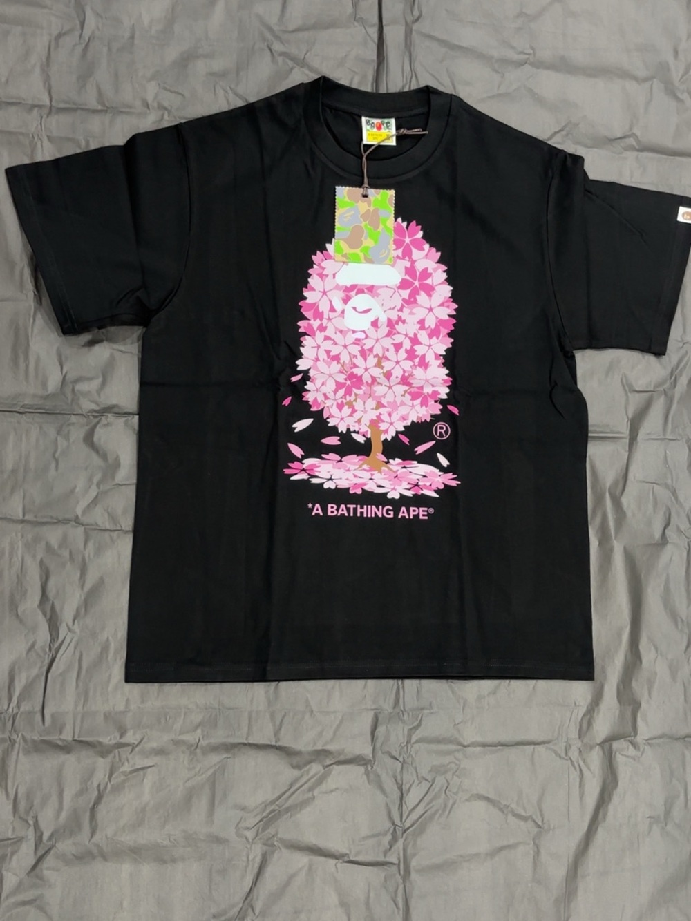 Source Unknown Black Tee with Pink Cherry Blossom Graphic